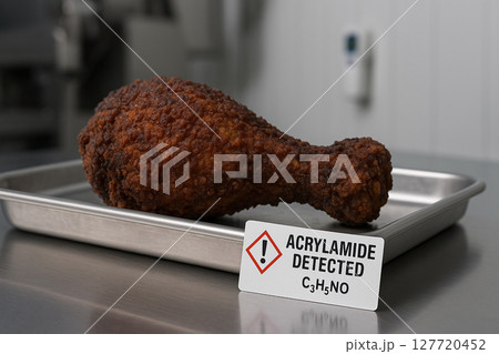 Food Toxicology Investigation of Acrylamide Risk in Fried Chicken showing Contaminant Detection in the Breading due to a Deviant Thermal Process and a Chemical Hazard Identifier Food Toxicology Investigation of Acrylamide Risk in Fried Chicken showing Contaminant Detection in the Breading due to a Deviant Thermal Process and a Chemical Hazard Identifier 127720452