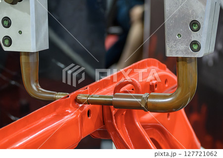 The automotive parts assembly line by tig welding robot. The automotive parts assembly line by tig welding robot. 127721062