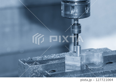 Close up scene the centering the NC milling machine by edge finder tool. 127721064