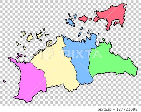 A slightly loose map of Kagawa Prefecture, color-coded by region, Shikoku 127721098