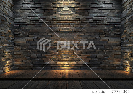 rustic stone wall with warm earthy tones, featuring large blank area in middle, creates photorealistic backdrop 127721300