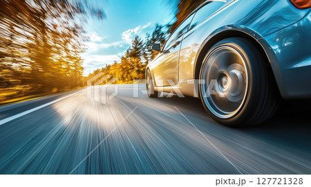 Fast car driving on road, capturing sense of speed and motion 127721328
