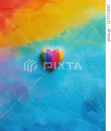 Rainbow heart symbolizing love and resilience against colorful background 127721692