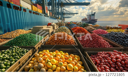 Fresh fruits and vegetables loaded for export at cargo port Fresh fruits and vegetables loaded for export at cargo port 127721805