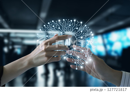 Connecting hands via AI technology Connecting hands via AI technology 127721817