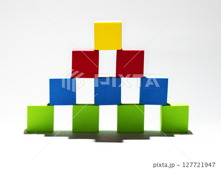 structure is built from children's blocks, toy, children's game structure is built from children's blocks, toy, children's game 127721947