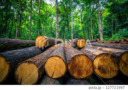 Sustainable resource management rainforest with deforestation impact. image highlights importance of ESG commitment and 127721997
