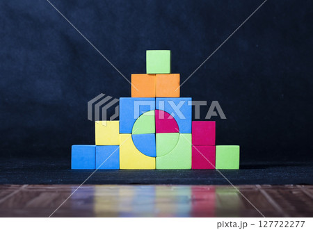 structure is built from children's blocks, toy, children's game 127722277