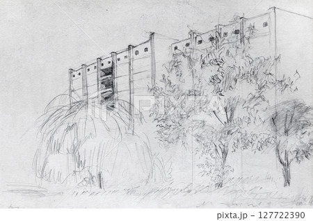 architecture, pencil drawing illustration, sketch 127722390