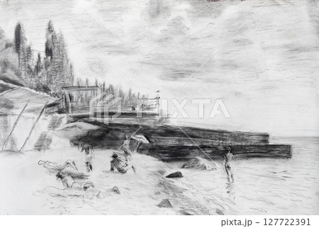 architecture, pencil drawing illustration, sketch 127722391