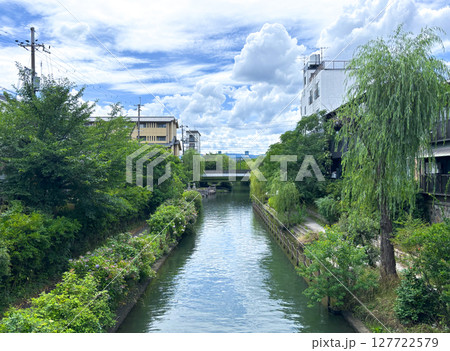 蓬莱橋から見える夏の三十石船乗り場 蓬莱橋から見える夏の三十石船乗り場 127722579
