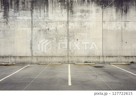 desaturated loading dock muted concrete industrial zone with diffused light parking lot 127722615