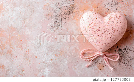 heart shaped gift box in pastel pink with soft ribbon, perfect for Valentine Day 127723002