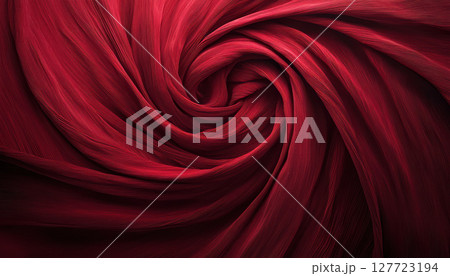 Luxurious deep red fabric swirling in romantic spiral pattern evokes elegance and warmth 127723194