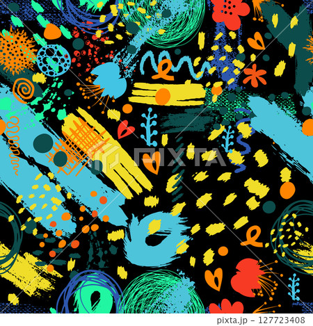 Abstract seamless dark background with blots. hand drawing. Not AI, Vector illustration. 127723408