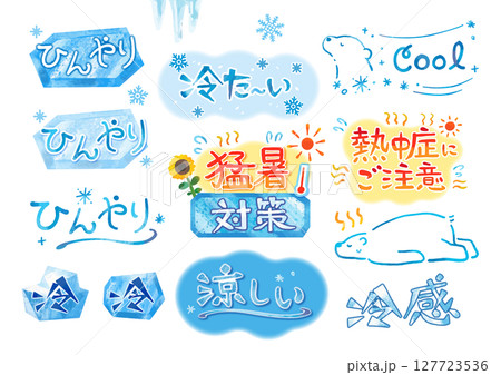 熱中症・夏バテ・冷感のかわいい手描き吹き出しセット（文字あり） 127723536