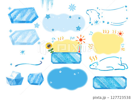 熱中症・夏バテ・冷感のかわいい手描き吹き出しセット（文字なし） 127723538