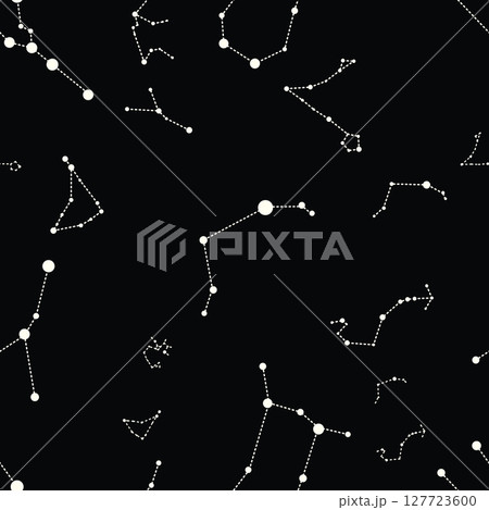 Seamless vector pattern of connecting constellation stars against a dark background, a celestial network perfect for space and astronomy themes Seamless vector pattern of connecting constellation stars against a dark background, a celestial network perfect for space and astronomy themes 127723600