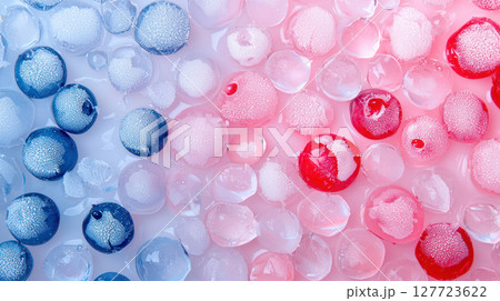 Colorful ice spheres create frosty texture, evoking winter wonderland 127723622