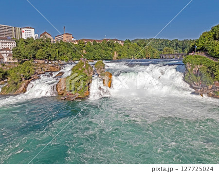 Panorama of Rhine Falls and Schloss Laufen in Schaffhausen Panorama of Rhine Falls and Schloss Laufen in Schaffhausen 127725024