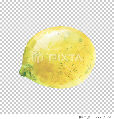 A watercolor lemon is isolated on a white background. The botanical illustration of a yellow ripe fruit is hand-drawn. Clipart. 127725088