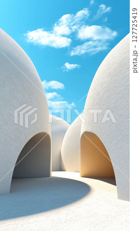 Modern architectural domes against blue sky with white clouds 127725419