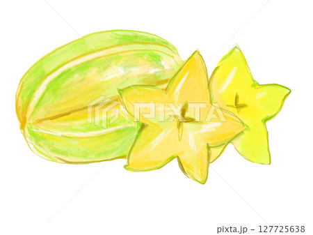 新鮮で美味しそうなスターフルーツの手描き水彩イラスト 127725638