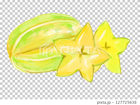 新鮮で美味しそうなスターフルーツの手描き水彩イラスト 127725638