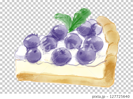 A hand-drawn watercolor illustration of a delicious, homemade blueberry tart 127725640