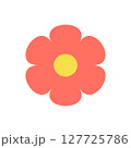 Pink flower with a yellow center in flat cartoon style. Vector 127725786