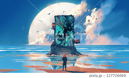 Broken Machine Monument on Alien Shore Broken Machine Monument on Alien Shore 127726069