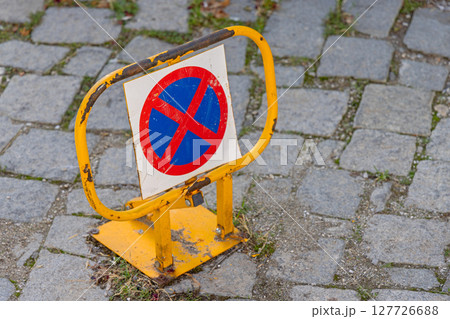 No Parking Sign Cobblestones 127726688