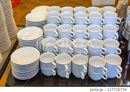 White Ceramic Mugs Plates 127726734