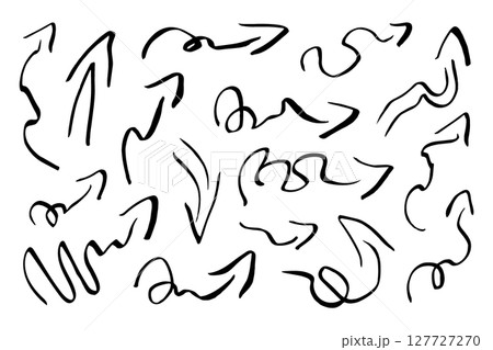 A set of hand-drawn arrows, pointers in black marker. Curved, straight, twisted, and calligraphic arrows of various shapes for designing infographics, educational materials, stickers. Vector symbols. A set of hand-drawn arrows, pointers in black marker. Curved, straight, twisted, and calligraphic arrows of various shapes for designing infographics, educational materials, stickers. Vector symbols. 127727270