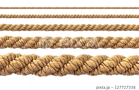 Different sizes of rope showing increasing thickness on white background 127727338