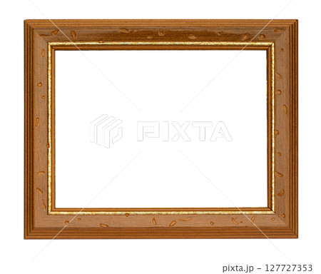 Classic wooden picture frame with golden inner edge on transparent background Classic wooden picture frame with golden inner edge on transparent background 127727353