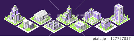Cartoon Color Different Types Buildings Architecture Crypto City Concept 3d Isometric View Line Elements. Vector illustration Cartoon Color Different Types Buildings Architecture Crypto City Concept 3d Isometric View Line Elements. Vector illustration 127727837