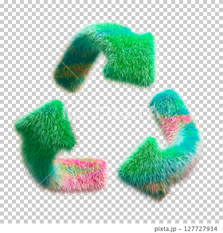 Furry Colorful Recycling Symbol on White Background 127727934