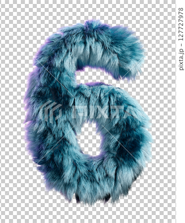 Blue Furry Letter 6 on a White Background Artfully Designed 127727978