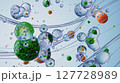 Colorful Microscopic Spheres in Liquid Representing Science Molecular Biology 127728989