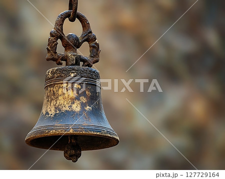 Rustic Antique Bell Hanging with Weathered Texture and Vintage Charm 127729164