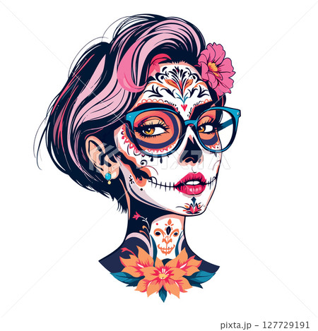 Vsai fashionable woman wearing catrina makeup for day of the dead celebration 127729191
