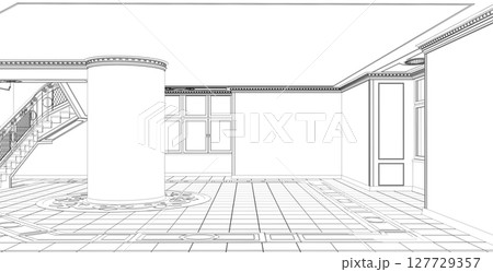 interior contour visualization, 3D illustration, sketch, outline 127729357