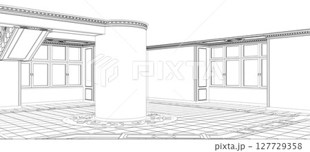 interior contour visualization, 3D illustration, sketch, outline 127729358