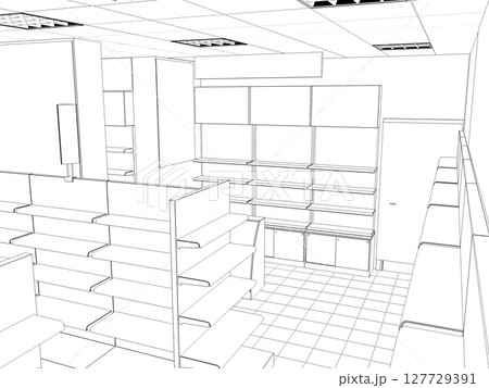 shopping mall, contour visualization, 3D illustration, sketch, outline shopping mall, contour visualization, 3D illustration, sketch, outline 127729391
