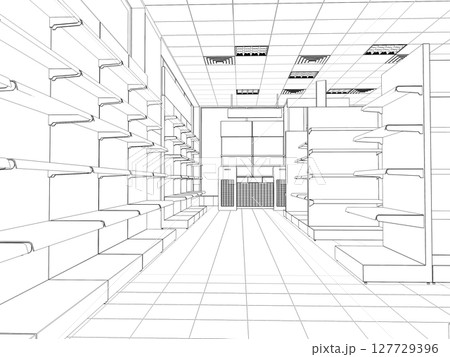 shopping mall, contour visualization, 3D illustration, sketch, outline shopping mall, contour visualization, 3D illustration, sketch, outline 127729396