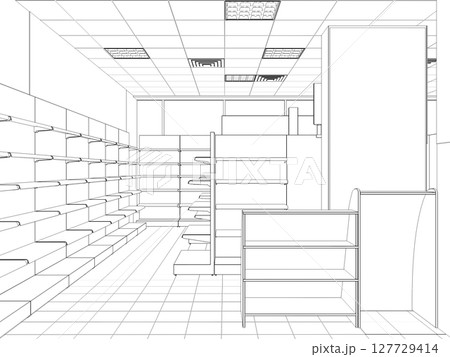 shopping mall, contour visualization, 3D illustration, sketch, outline shopping mall, contour visualization, 3D illustration, sketch, outline 127729414