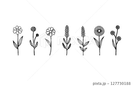 Abstract Garden Icons. A modern interpretation of garden flowers in stylized forms with clean outlines and minimal details for unique compositions. 127730188