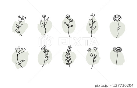 Soft Nature Medallions. Gentle floral icons enclosed in pale ovals, evoking softness and balance, ideal for stationery and organic products. Soft Nature Medallions. Gentle floral icons enclosed in pale ovals, evoking softness and balance, ideal for stationery and organic products. 127730204