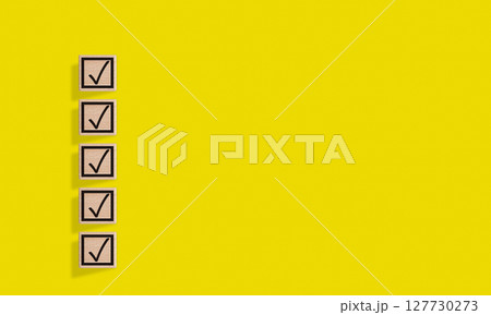 Wooden Blocks with Checkmarks on Red Background for Task Management Wooden Blocks with Checkmarks on Red Background for Task Management 127730273
